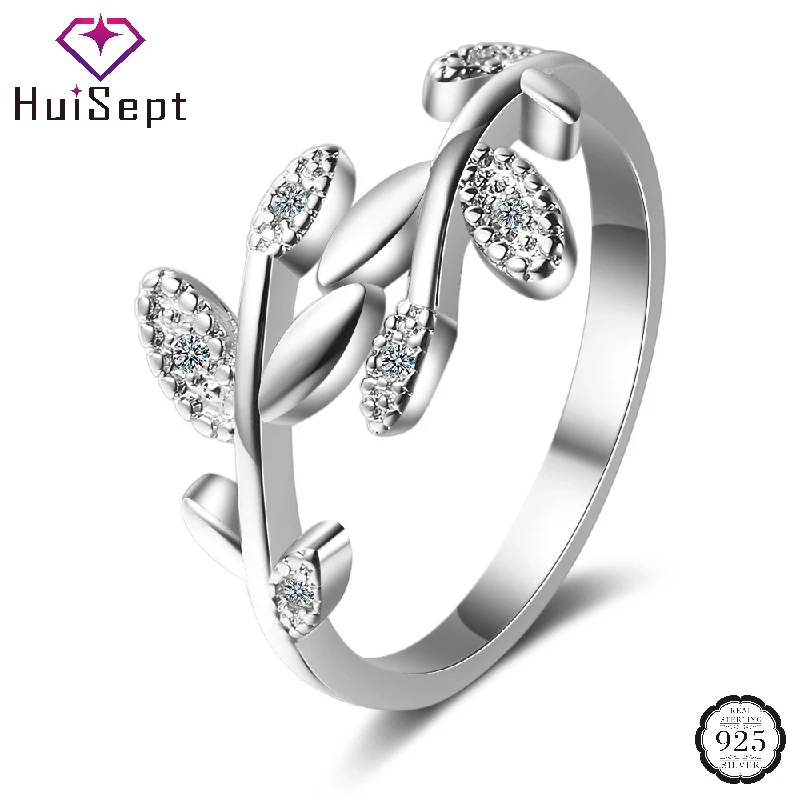 

HuiSept 925 Silver Jewelry Rings for Women Wedding Promise Leaf Shape Zircon Gemstones Finger Ring Party Accessories Wholesale