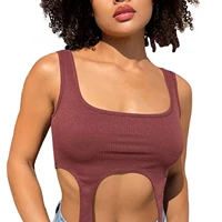 women fashion sexy round neck wrapped chest solid color sleeveless crop top exposed umbilical breathable sports top