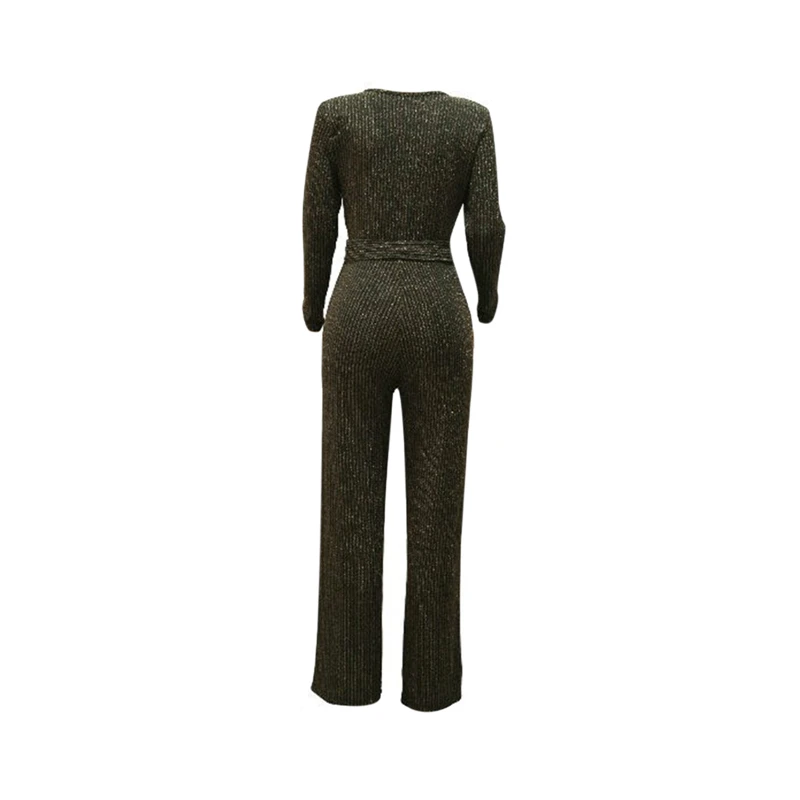 

Xingqing V Neck High Waist Jumpsuits High Street Bodysuit Elegant Lady Jumpsuit Women Rompers with Belt Long Sleeve Jumpsuits