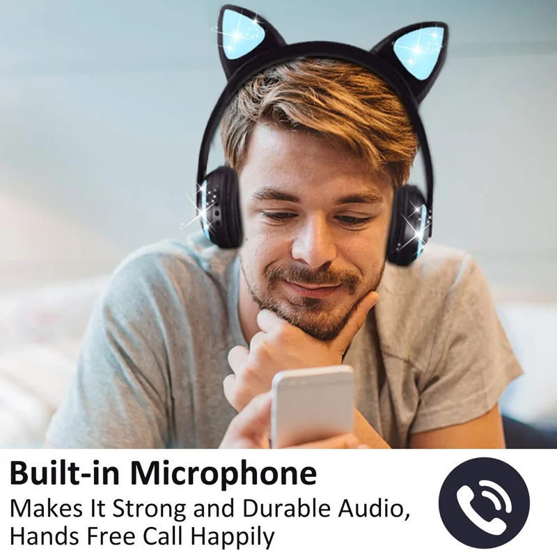 ZW-19 Bluetooth наушники светодиодный светильник кошачьи уши гарнитура беспроводные наушники HIFI стерео бас наушники для телефонов с микрофоном