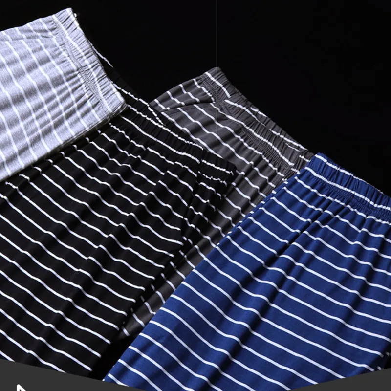 

Modal Casual Sleep Bottoms Men Stripe Loose Pajamas Men Summer Ice Silk Shorts Men's Sleep & Lounge Ropa Interior Hombre Y1011