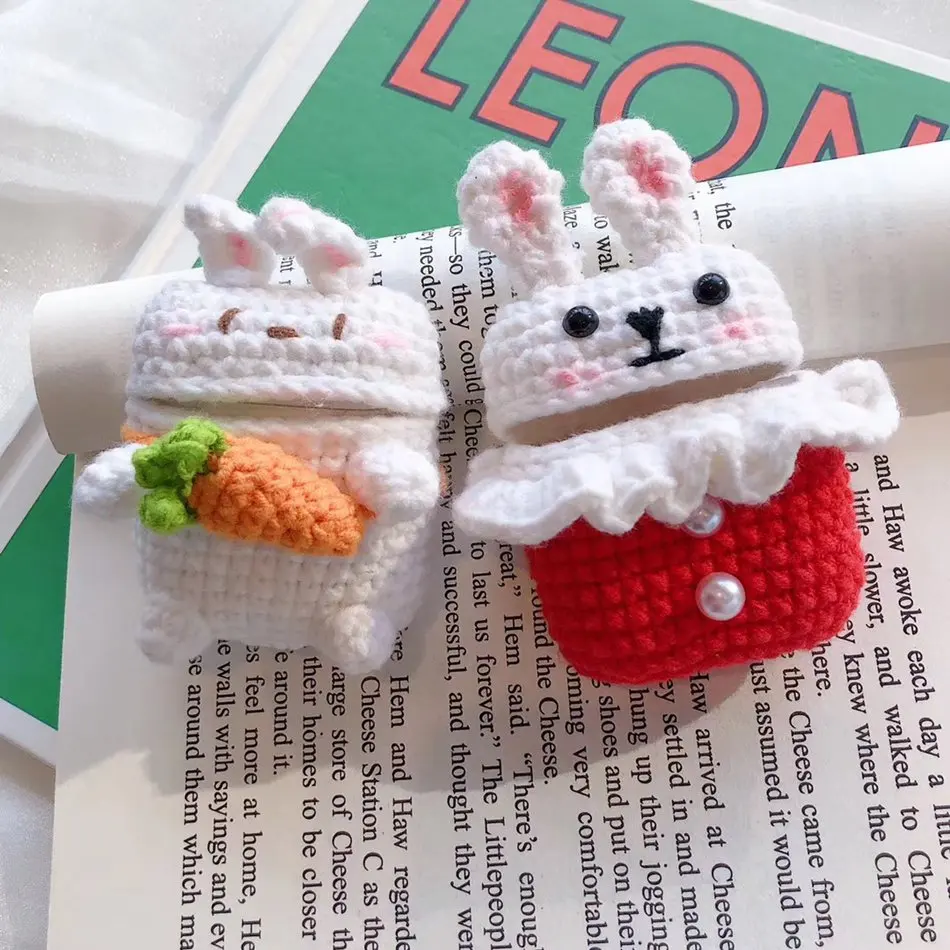 3D Cute Earphone Case for Airpods Case Cartoon Knitted plush Cover for Apple Airpods 2 Case Bear Teddy Dog Rabbit Earpods Case