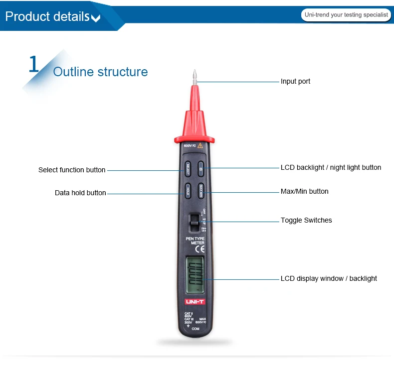 UT118B Pen Type Digital Multimeter Auto SCAN LCD backlight Non-Contact Voltage Detection 3000-Bit Counting Function AC/DC