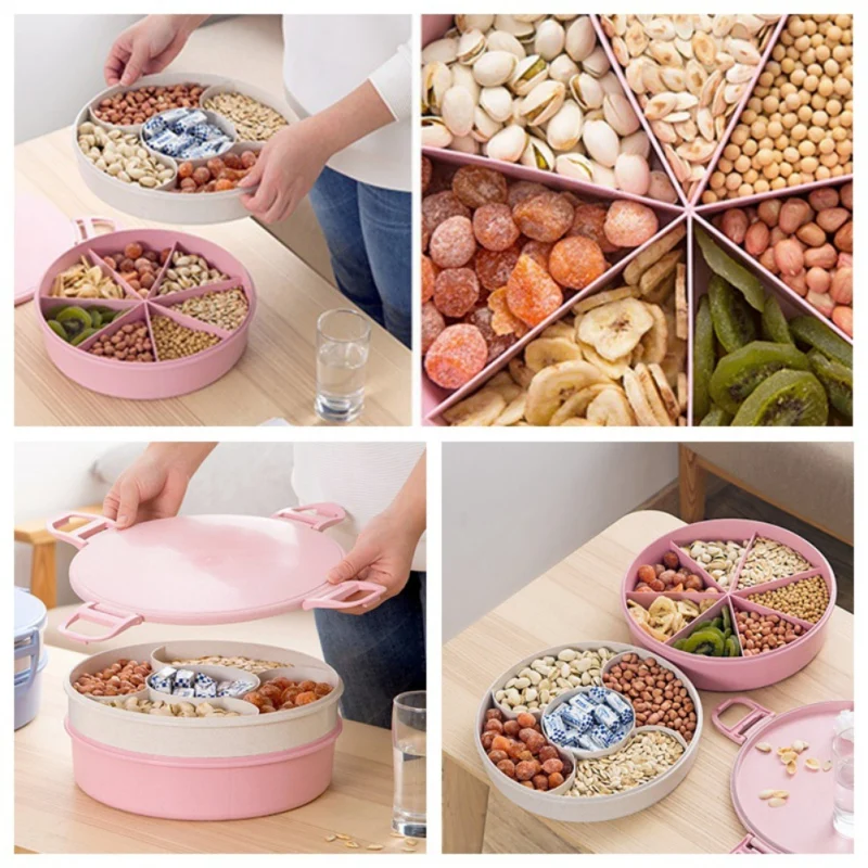 Double Layer Food Storage Container With Lid Candy Treats Organizer Serving Tray Divided Snacks Holder Dish | Дом и сад