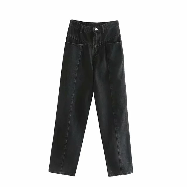 

Black Women Denim Jeans Fashion Straight Boyfriend Style Long Pants Vintage Ladies Streetwear Trousers High Waist Pants