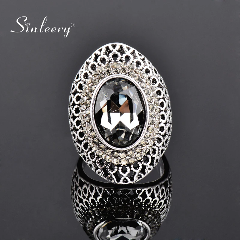 SINLEERY Роскошные винтажные серые кубические циркониевые полые большие кольца для