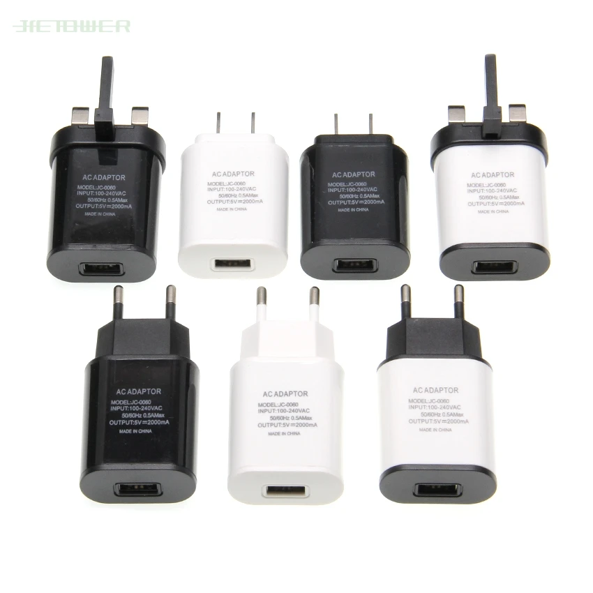 100 шт./лот универсальное 5 В 2 А ЕС США Великобритания штепсельная вилка USB быстрое