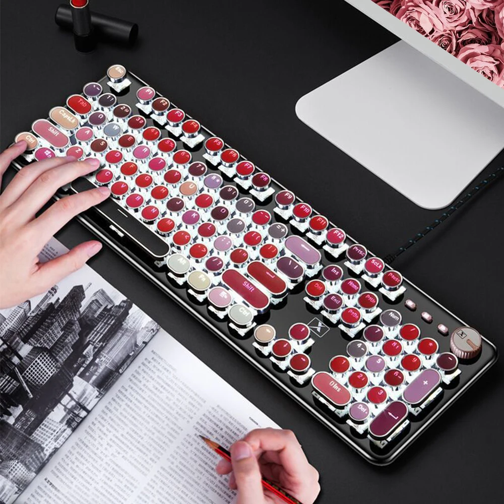 Механическая металлическая клавиатура с подсветкой ретро панк USB проводные