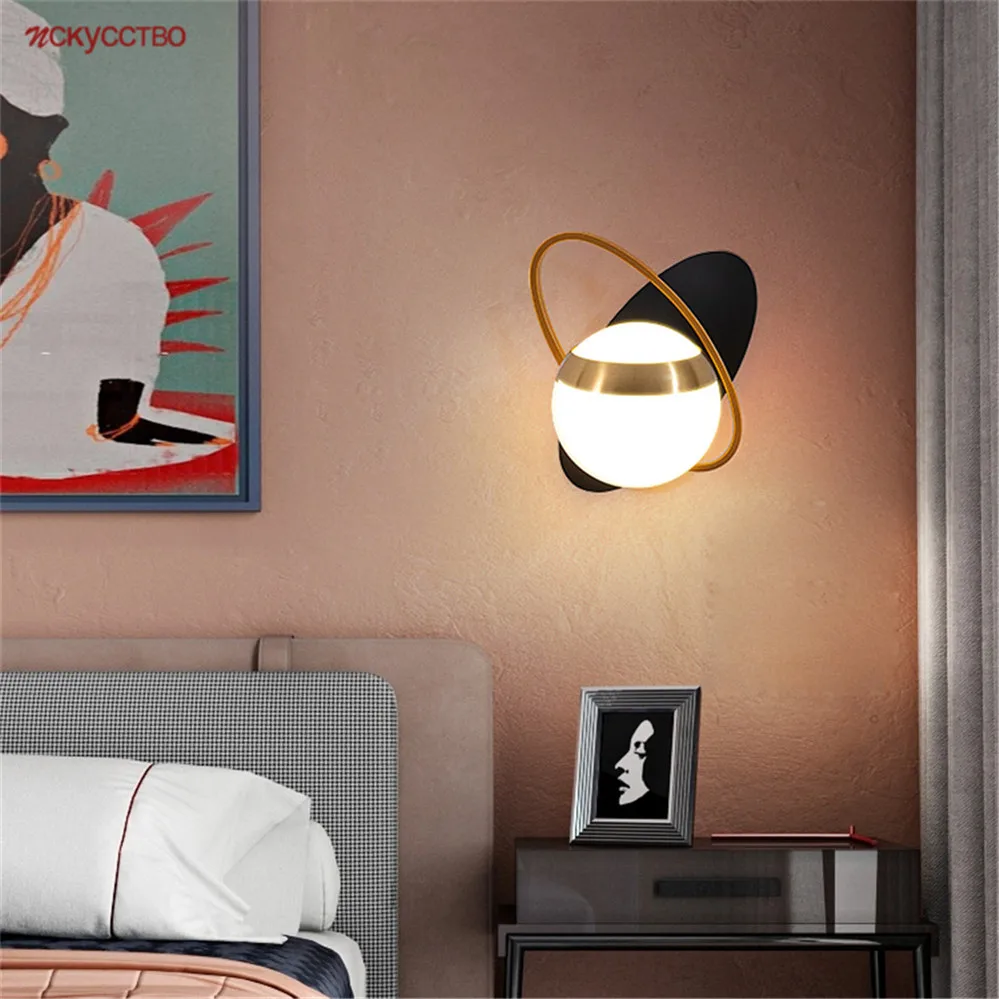 

Nordic Minimalism Metal Glass Ball Led Wall Lamp For Bedroom Bedside Restaurant Hallway Study Sconce Home Deco Light Fixtures