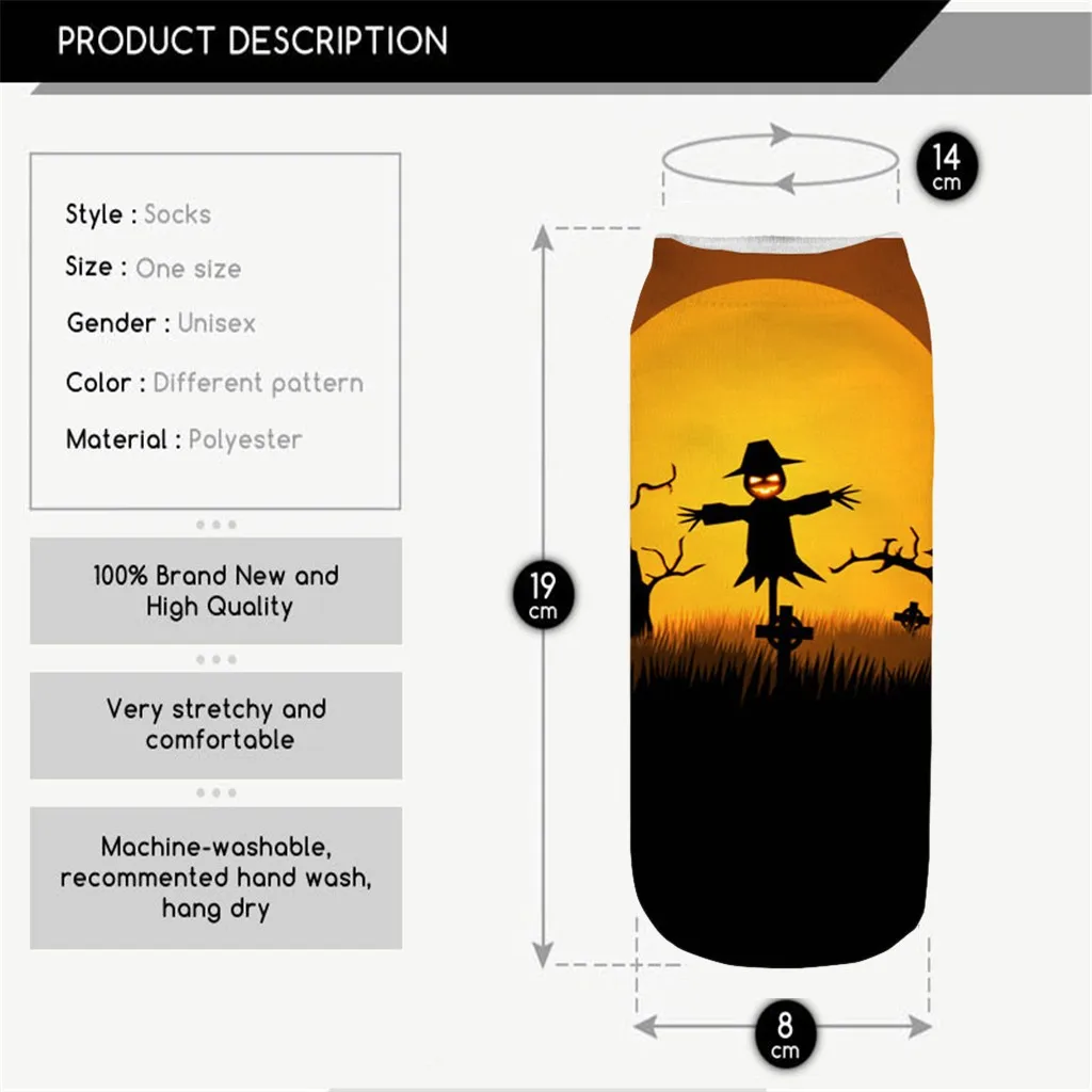 Новые женские 3D печатные носки Хэллоуин Забавный Тыква носок в виде фонаря