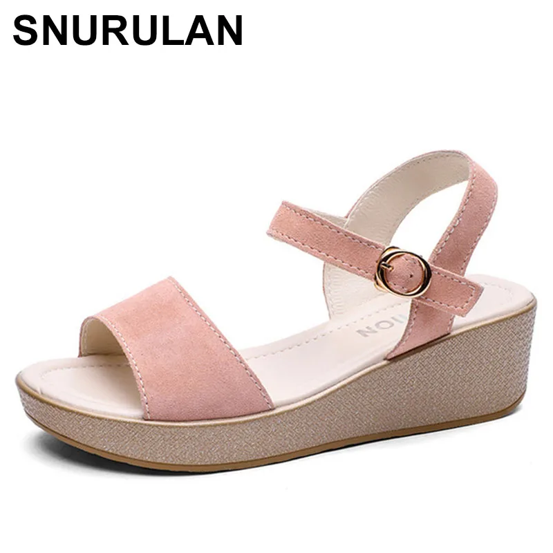

SNURULAN suede wedge sandals women summer new thick platform waterproof platform Rome word buckle wild women sandals