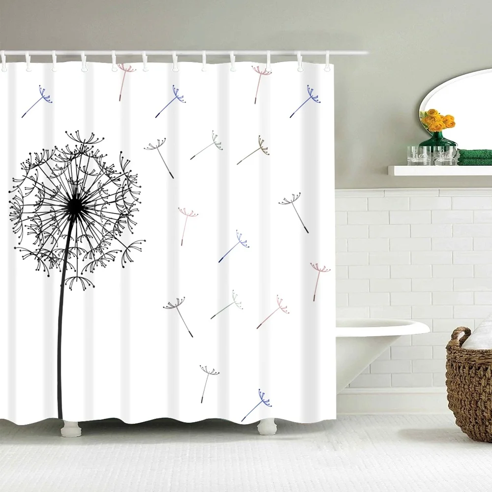 

Dafield Dandelions Shower Curtain Seed Flying in the Wind Thistle Polyester Fabric Bathroom With Hooks