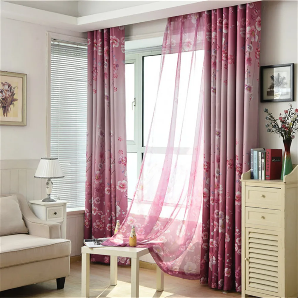 

Pink Flower Blackout Curtains for Girls Bedroom Livingroom Polyester Fabric Blinds Kitchen Custom Made Blinds Curtains