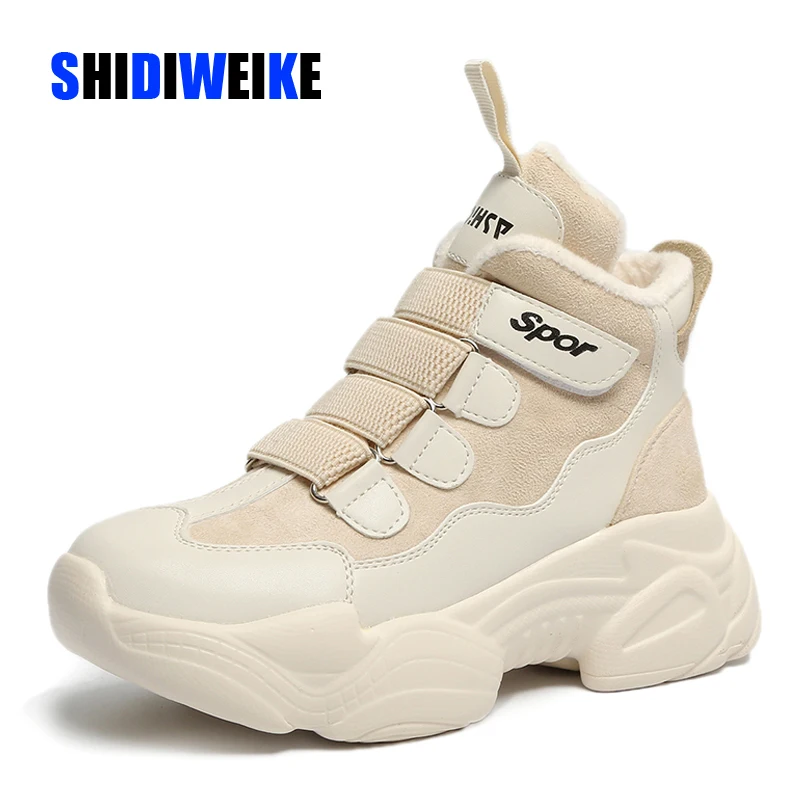 Зимние ботинки на толстой подошве женские липучке Женские в Военном Стиле