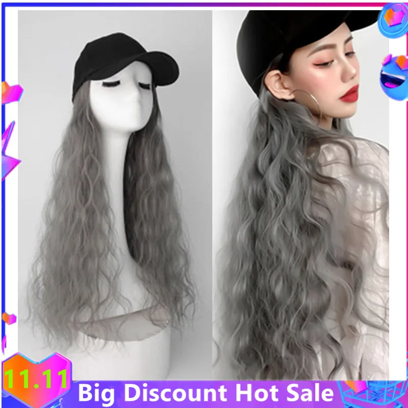 

4 Colors Fashion Hat Wig 2 In 1 Synthetic Wave Long Curly Baseball Easy For Girl Women Party Cool Protected Screen Face