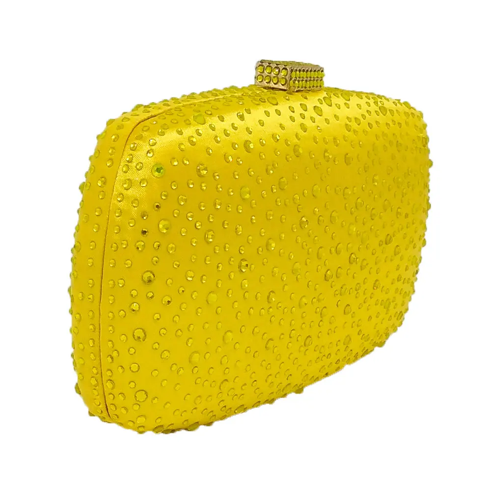 Женский вечерний клатч с двойным цветком блестящий желтый кристаллами свадебные