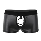 Мужские шорты из искусственной кожи с открытой промежностью, сексуальные боксеры с вырезами и низкой посадкой, Клубная одежда, латексное нижнее белье, шорты
