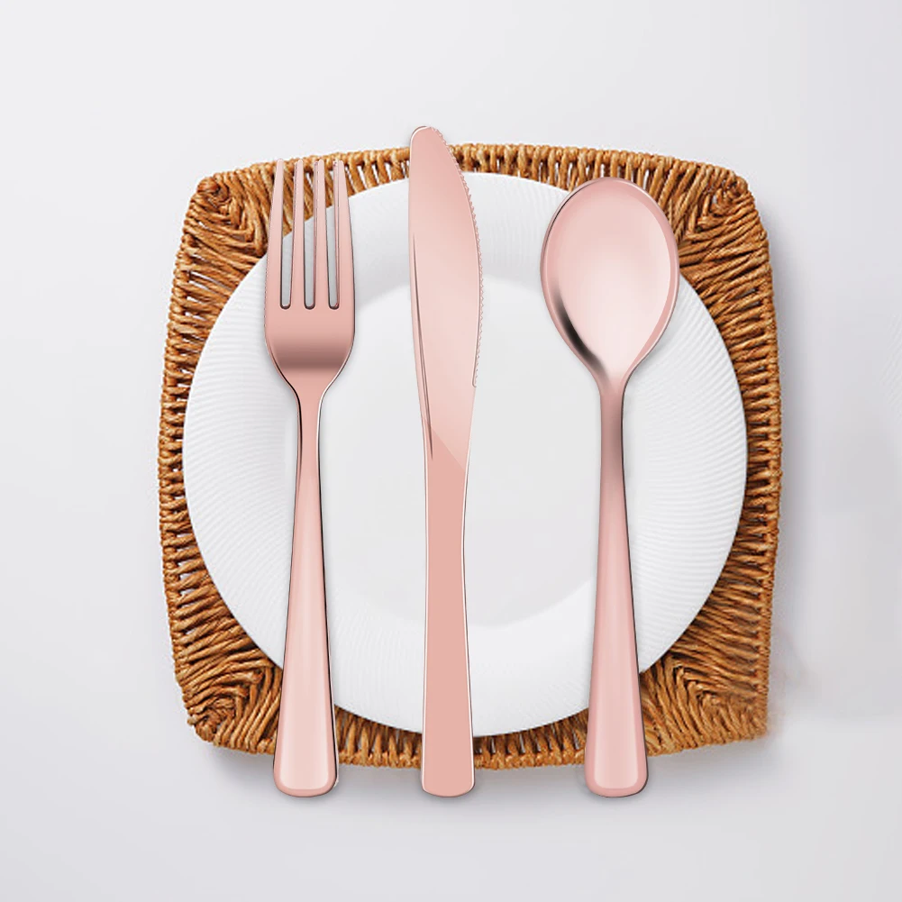 

12 Pcs Gold Dinnerware Set Disposable Food Grade Plastic Tableware Set Knife Fork Spoon Flatware Set Western Dessert Cutlery Set