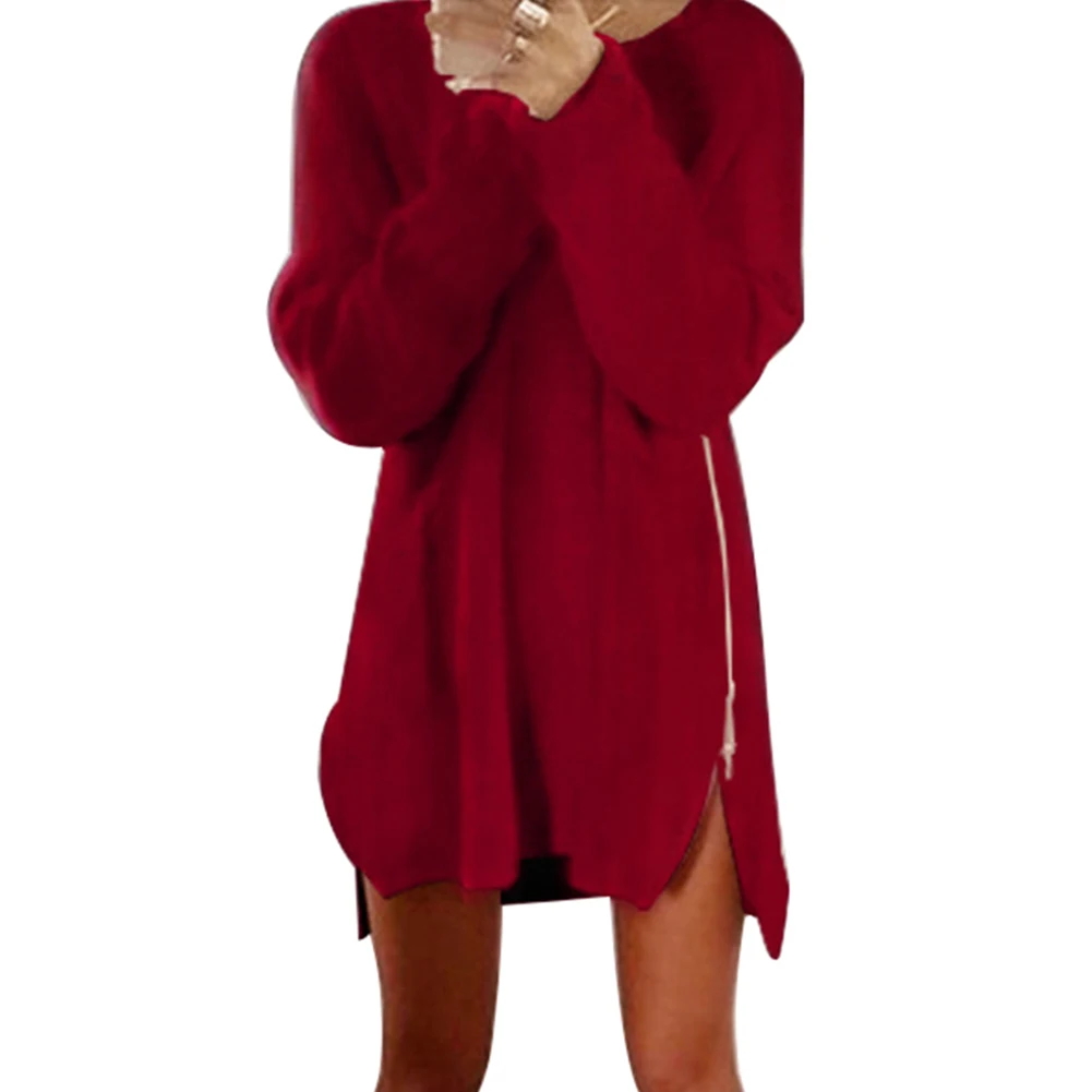 Женское однотонное платье-свитер на молнии с длинным рукавом | Женская одежда