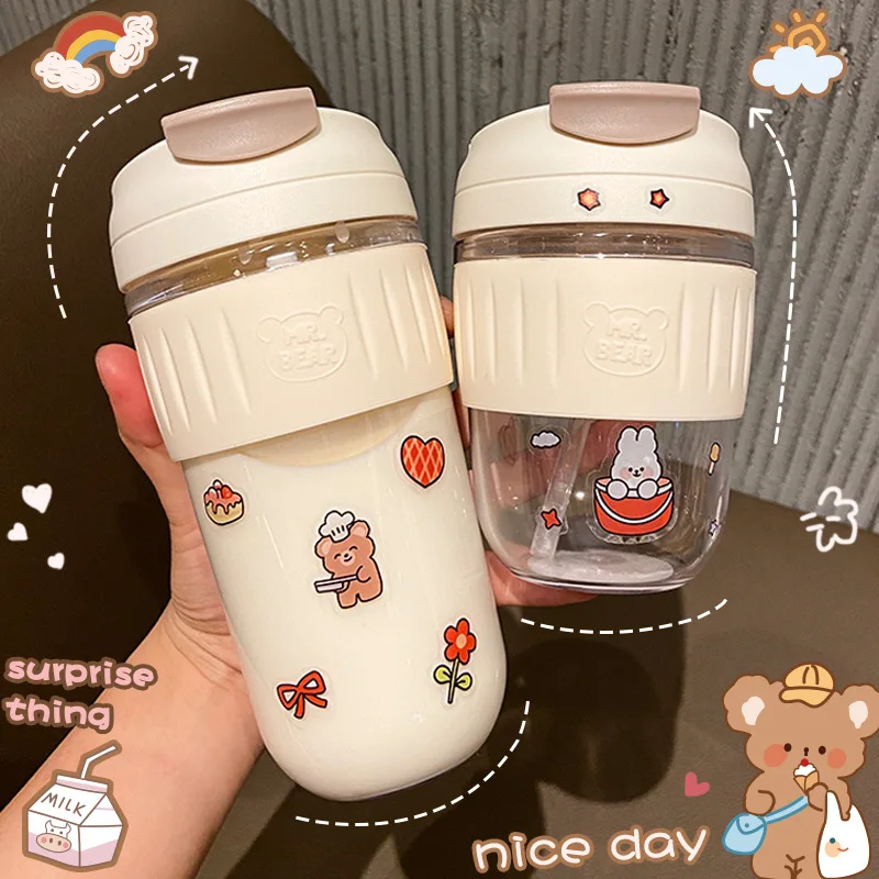 

370ml 500ml Cartoon DIY Sticker Straw Cup Student Milk Tea Handy Cup Portable Coffee Cup High-Value Plastic Cup Water Bottle