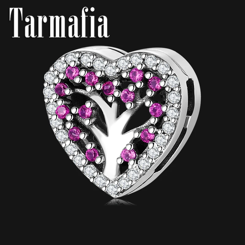 Romantic purple life love tree 925 Sterling Silver Heaet Clip Beads fits Original Reflection Charms Bracelet Jewelry Making | Украшения и