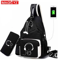 fashion usb charging travel chest bag male casual oxford cloth crossbody bag young men luminous outdoor shoulder bags set