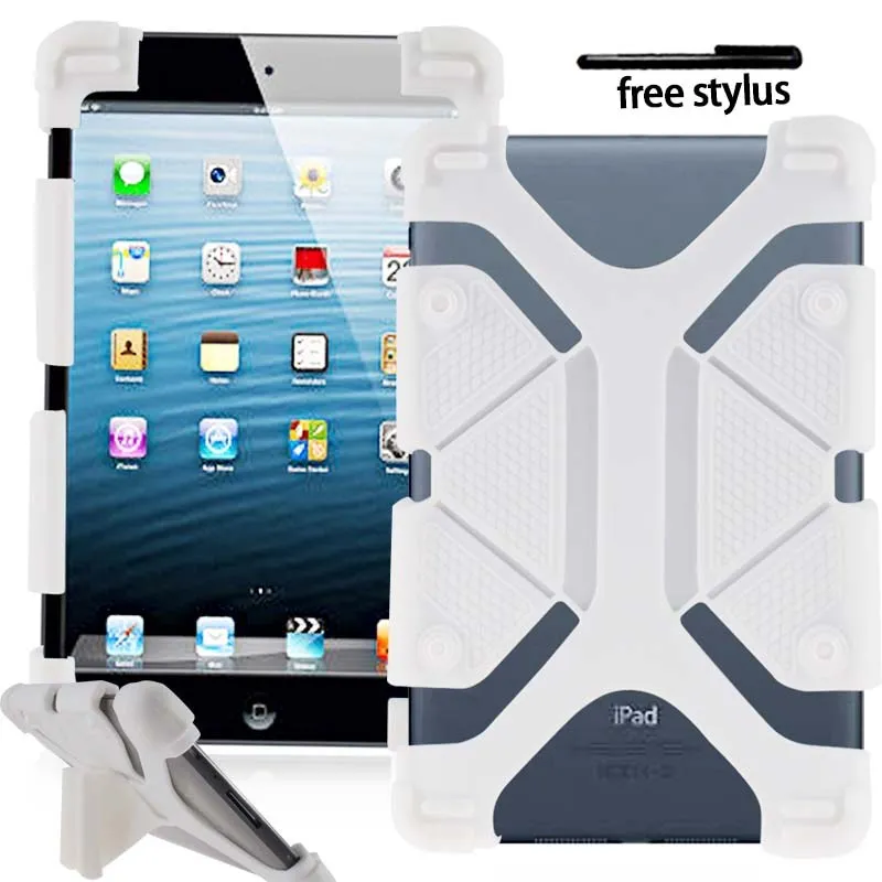 white KK&LL For Apple iPad Pro 10.5" 9.7" 11"()- Tablet Shockproof Silicone Stand Cover Case+ Stylus - Цвет: white