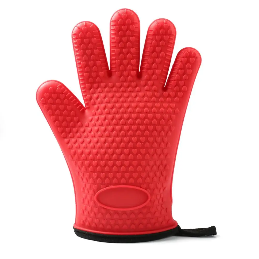 red Силиконовые Анти-ожоги утолщенные перчатки защитные Нескользящие термостойкие посудомоечные безопасные перчатки для барбекю выпечки Potholder 27,5*19 - Цвет: red
