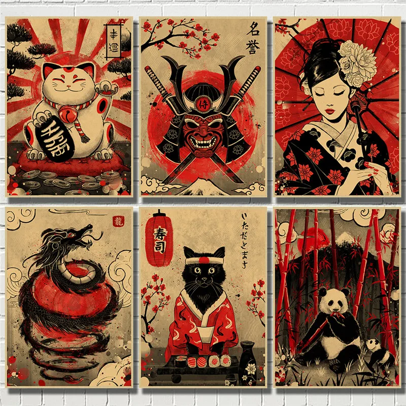 Японские творческие постеры из крафт-бумаги с рисунком и искусственными