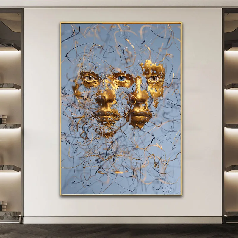 

Abstract Metal Figure Face Poster Nordic Golden Lines Minimalist Picture Wall Art Canvas Painting Home Room Wall Decor Cuadros