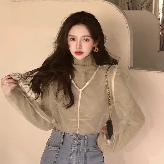

2021new Design Sense Two-Piece Set Women's Style Retro and Fashion Patchwork Turtleneck Pleated Inner