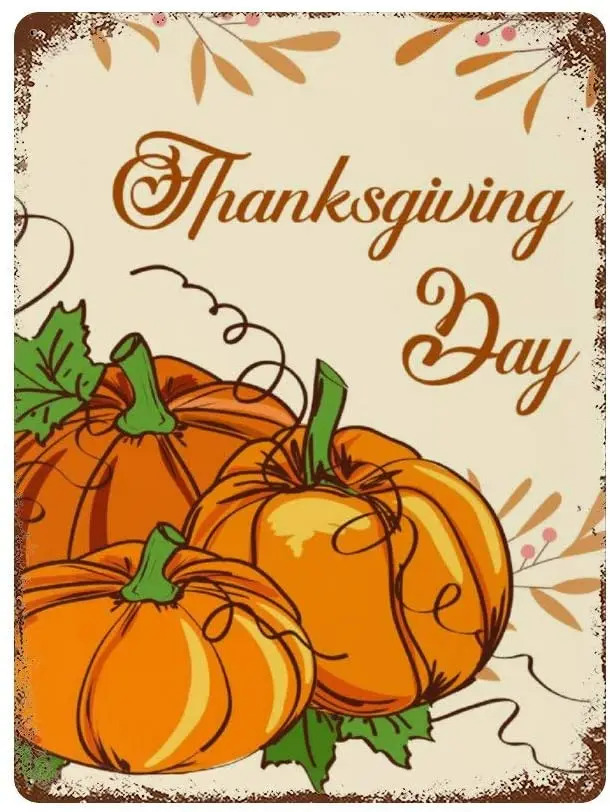 

Vintage Retro Metal Tin Sign Wall Decor Art Thanksgiving Day Pumpkin Natural Foods Oil Painting Home Decor Plaque Poster Man