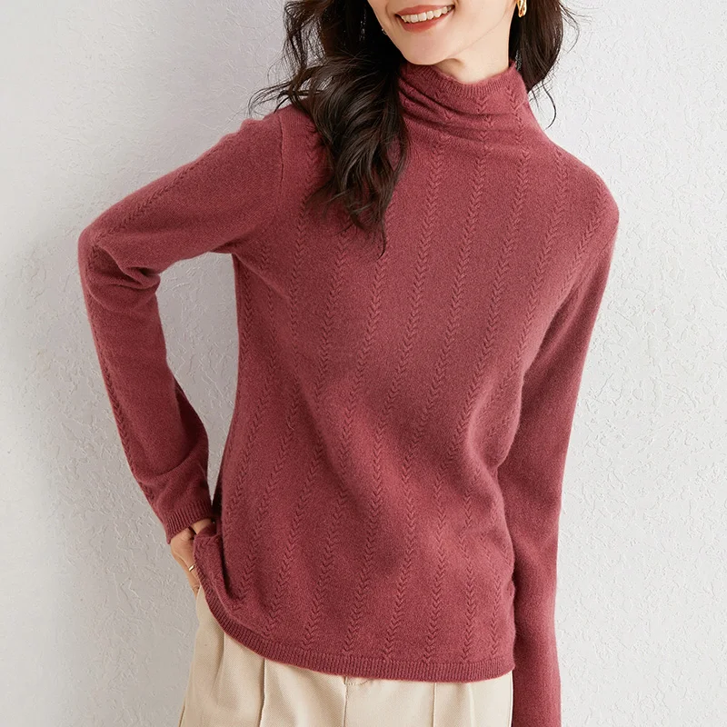 Свитер кашемировый однотонный с длинными рукавами и высоким воротом | Женская