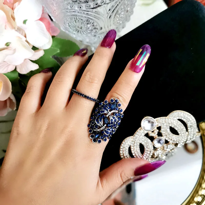 SINLEERY винтажные большие полые синие кольца Женское кольцо под старину