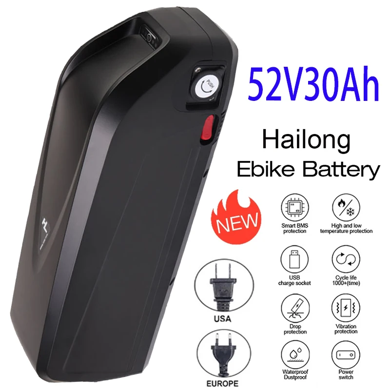 

Аккумулятор Hailong для электрического велосипеда, 48 в 15 Ач, аккумулятор для скутера 36 в 52 в 60 в USB 18650 BBS02 BBS03 BBSHD 20 Ач 30 Ач 500 Вт 750 Вт 1000 Вт