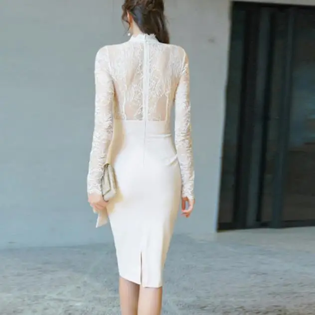 2019 весенние женские Белый Офис миди облегаемая пикантная для вечеринок платье