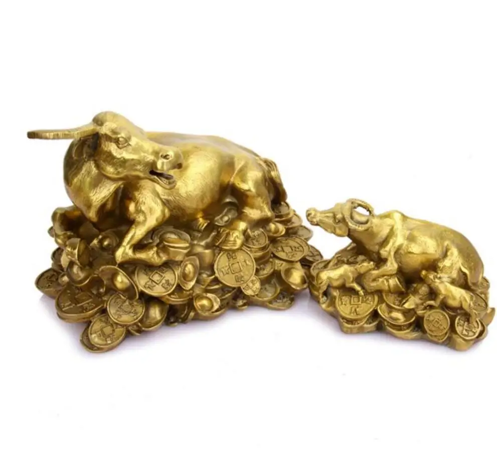Медная Статуя Латунь Специальный стиль медные деньги Лежащая корова домашнее