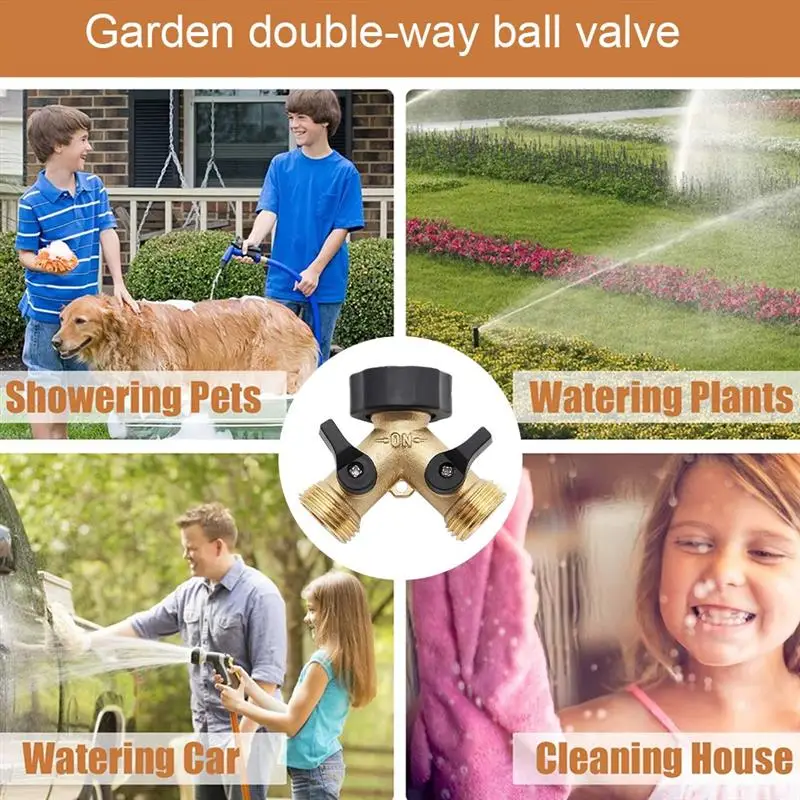 

Garden Hose Splitter 2 Way Heavy Duty Brass Connector Tap US/EU Y Valves Water Hose Splitter for Lawn Garden Irrigation