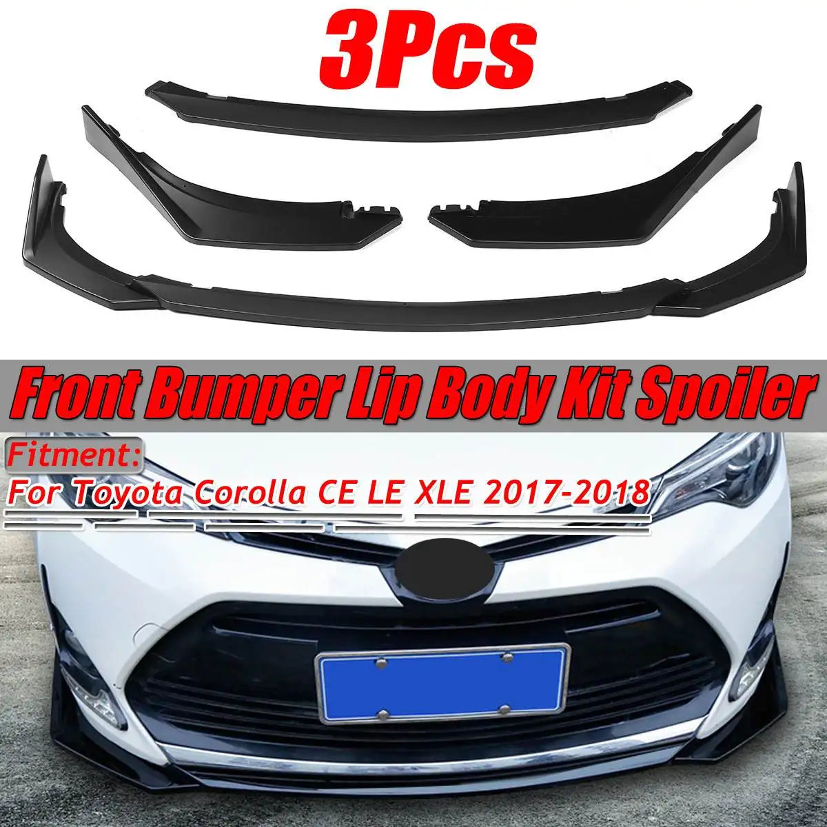 Разветвитель бампера для Toyota Corolla черный матовый разделитель переднего CE LE XLE 2017