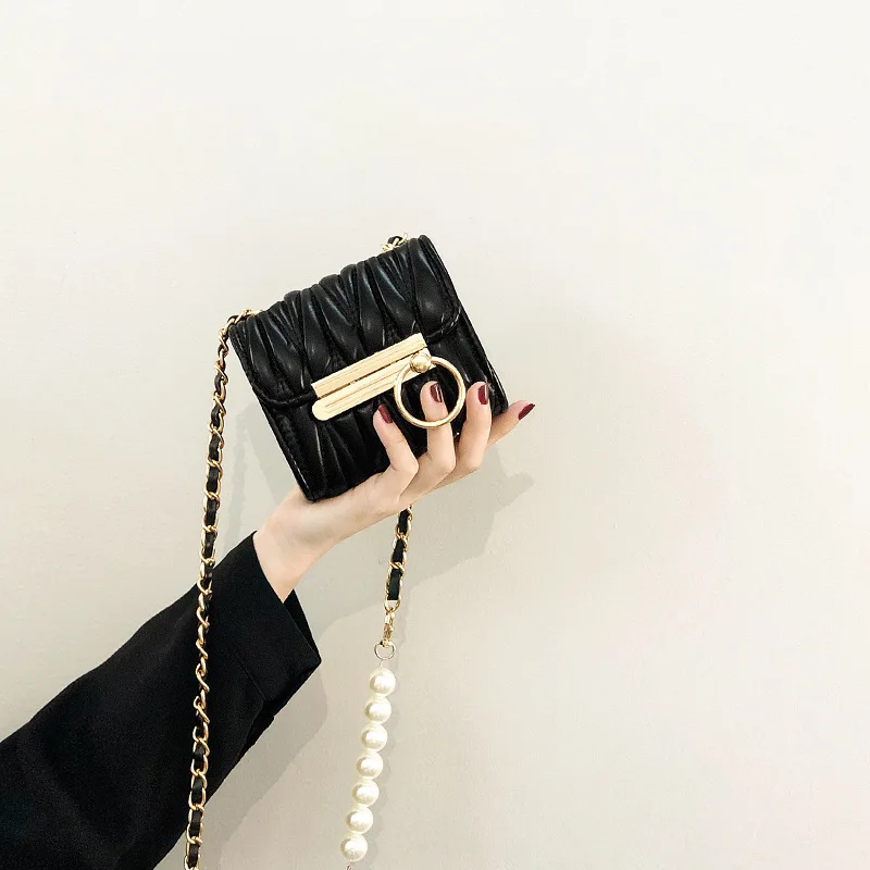 

Mini PU Leather Crossbody Bags for Women 2021 New Summer Luxury Handbags Lady Travel Brand Pearl Chain Shoulder Purses Designer