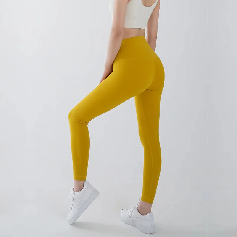 

New Women Tights Yoga Pants Leggings No Embarrassment Line Hidden Pocket Solid Color Seamless Nude Women's Sports Pants