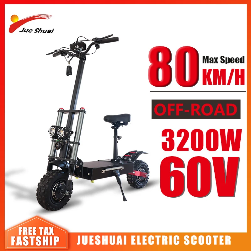 Verkauf 3200W Elektrische Roller 11 Zoll Motor Rad Off Road Fett Reifen Dual Leistungsstarke E Roller Faltbare Erwachsene Kick Roller EU USA STCOK