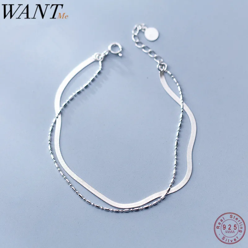 Женский браслет цепочка WANTME двойные бусины из 100% серебра 925 пробы вечерние