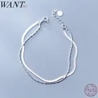 Женский браслет-цепочка WANTME, двойные бусины из 100% серебра 925 пробы, вечерние аксессуары для свадьбы, минимализм