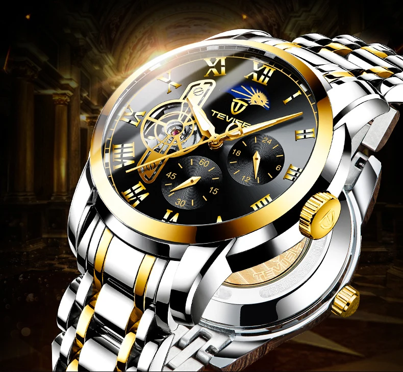 Tevise Топ бренд для мужчин Tourbillon автоматические механические часы Скелет часы для мужчин с автоматическим подзаводом мужские наручные часы Relogio Masculino