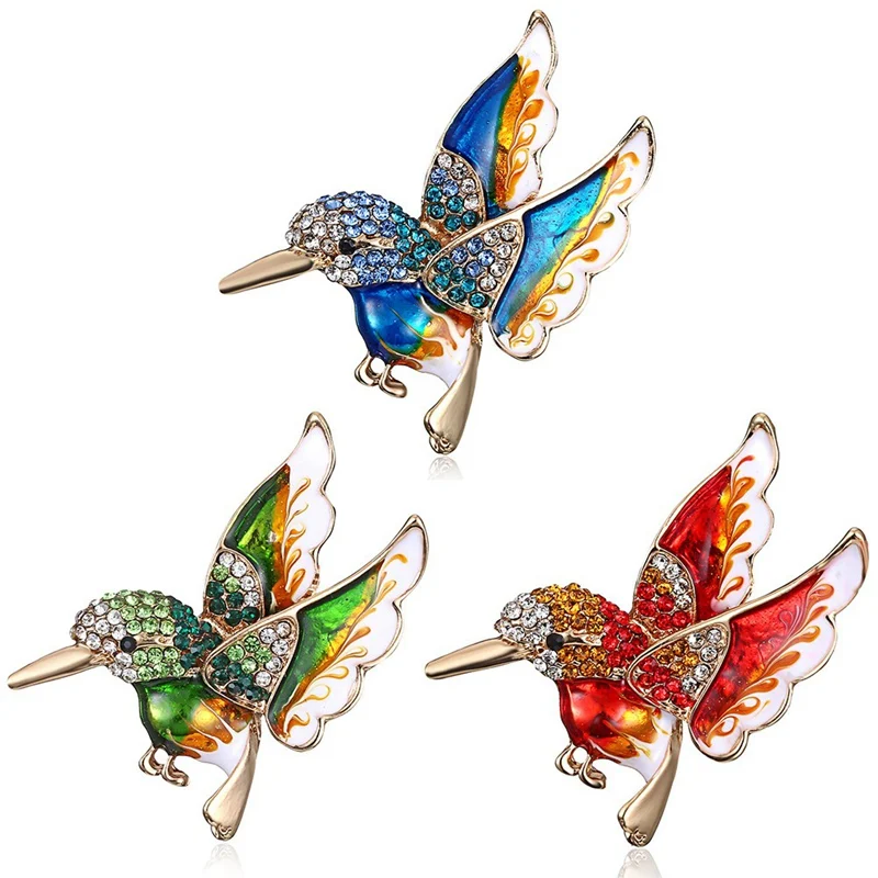 1 шт. Золотая эмалированная брошь с колибри со стразами красный синий зеленый