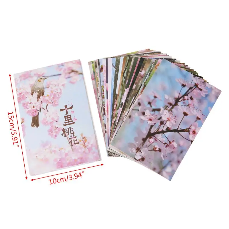 

30 Sheets Peach Blossom Paintings Retro Vintage Postcard Christmas Gift Card Wish Poster Cards