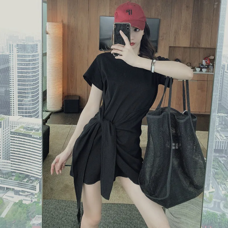 

Sweet Kawaii Elegant Women Dress 2020 New Spring Summer A-Line Thin Short Sleeve Ruffles Lace Up Irregular Mini Dresses Female