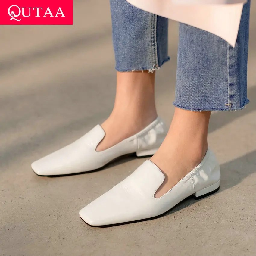 

QUTAA/2021 г. Женская обувь без шнуровки в сдержанном стиле с квадратным носком весенне-осенняя мягкая Базовая женская обувь из натуральной кожи...