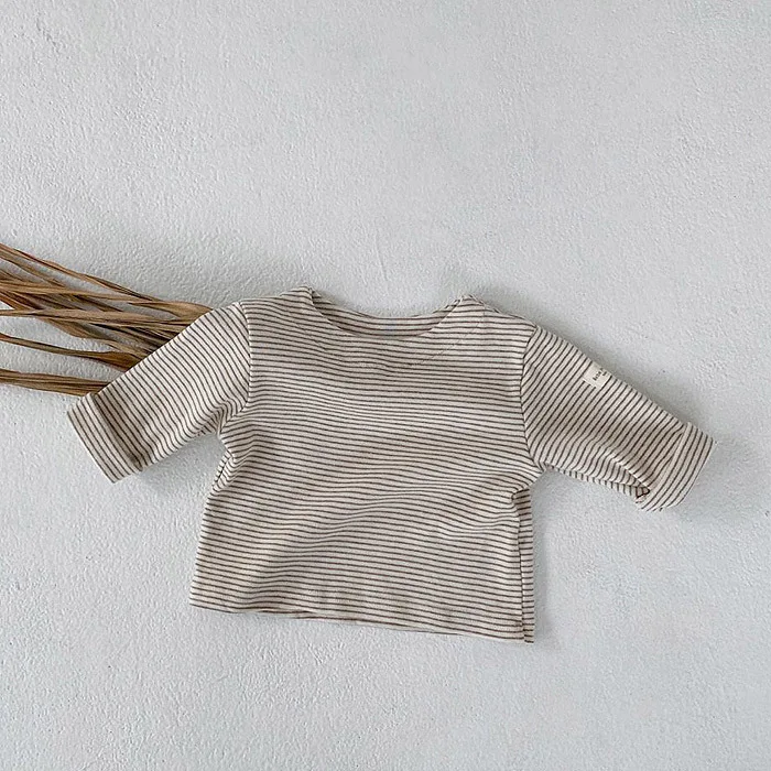 

2021 new boys' Unisex Long Sleeve Top bottoming shirt baby casual stripe long sleeve T-shirt 1017 22